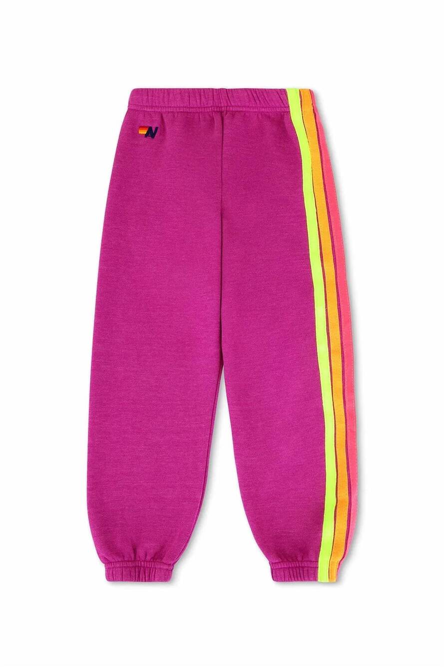 NEW AVIATOR NATION women's 5 stripe sweatpants in magenta/yellow blue
